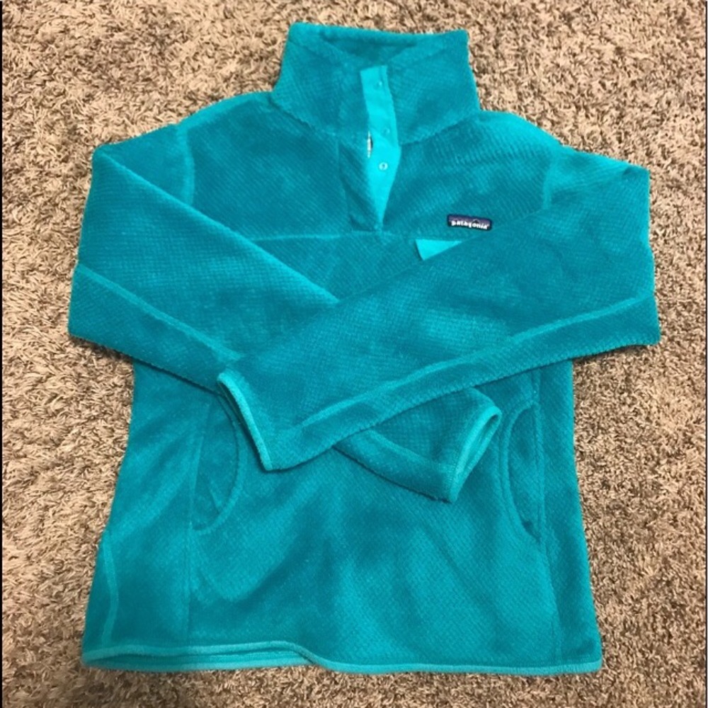 Teal quarter-zip Patagonia fleece pullover sweater